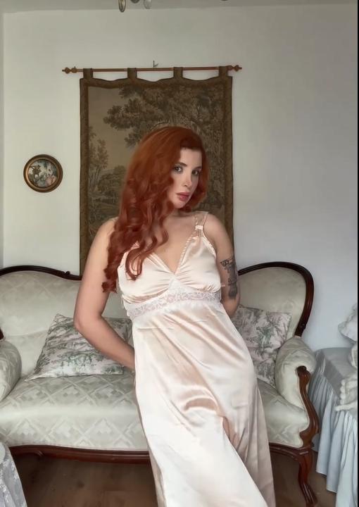 CHAMPAGNE 1930S SOLID LACE SATIN NIGHTGOWN Summer Sleepwear Nightwear Womenswear Sleeveless Loungewear