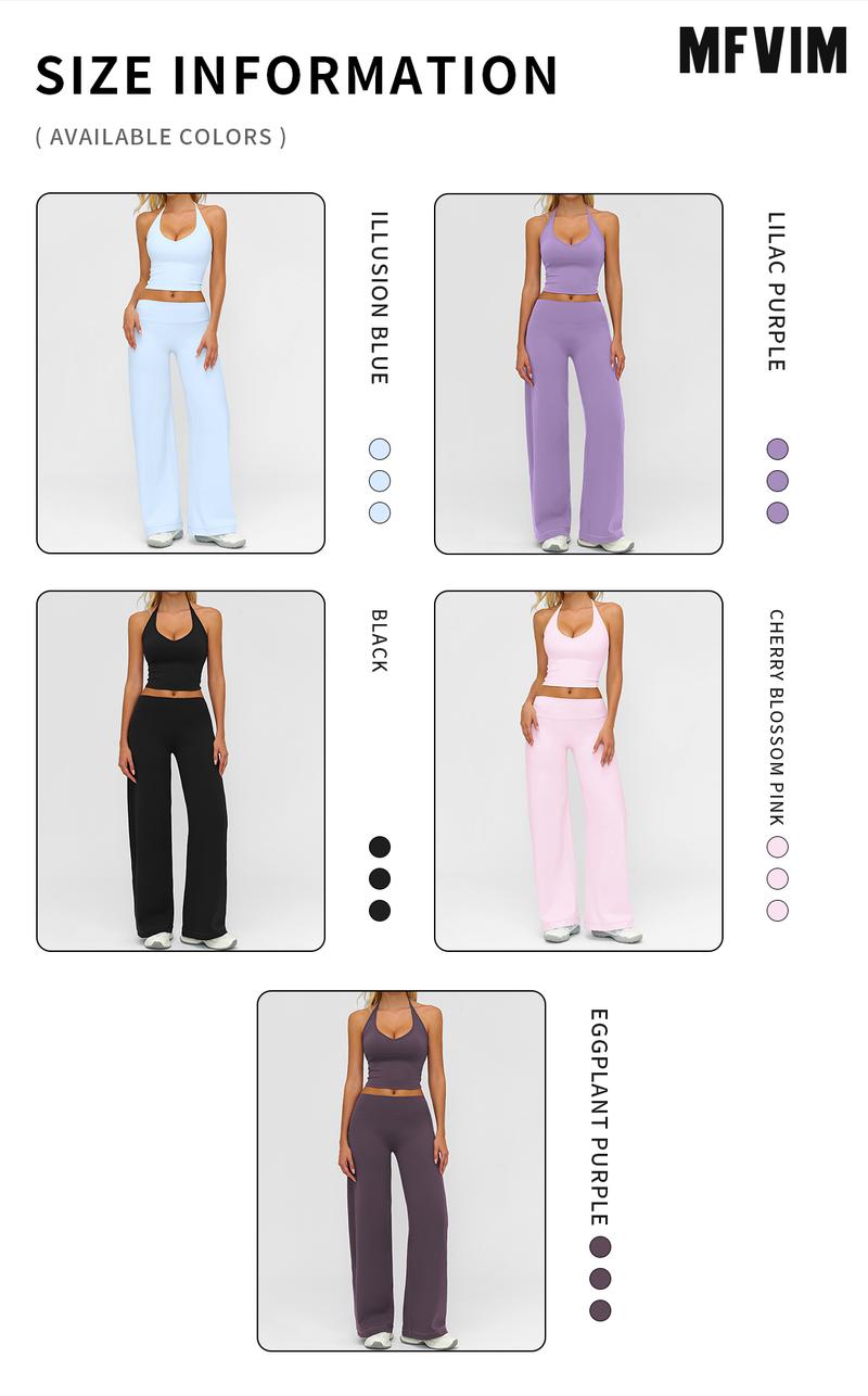 MFVIM Sporty Two-Piece Set Women’s Plain Crop Cami Top & Flare Leg Pants Sports Set, Sporty Casual Comfy Breathable Two-Piece Outfits for Yoga, Gym, Workout, Running, Gym Workout Clothes