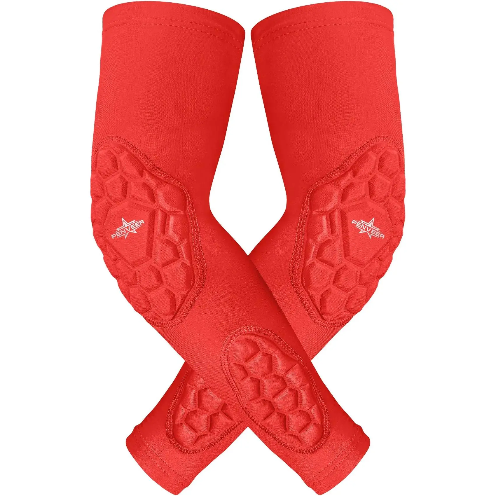 Penveer Padded Arm Sleeves for Men & Youth, 4-Way Stretch Compression Support for Elbow & Forearm, Non-Slip Grip for Football & Basketball, Arm Sports Sleeves & Support, Compression Sports Sleeves & Support