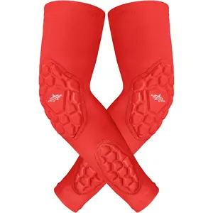 Penveer Compression Padded Arm Sleeves for Youth & Adults - Elbow & Forearm Support - Breathable Football Padded Sleeves (Red)