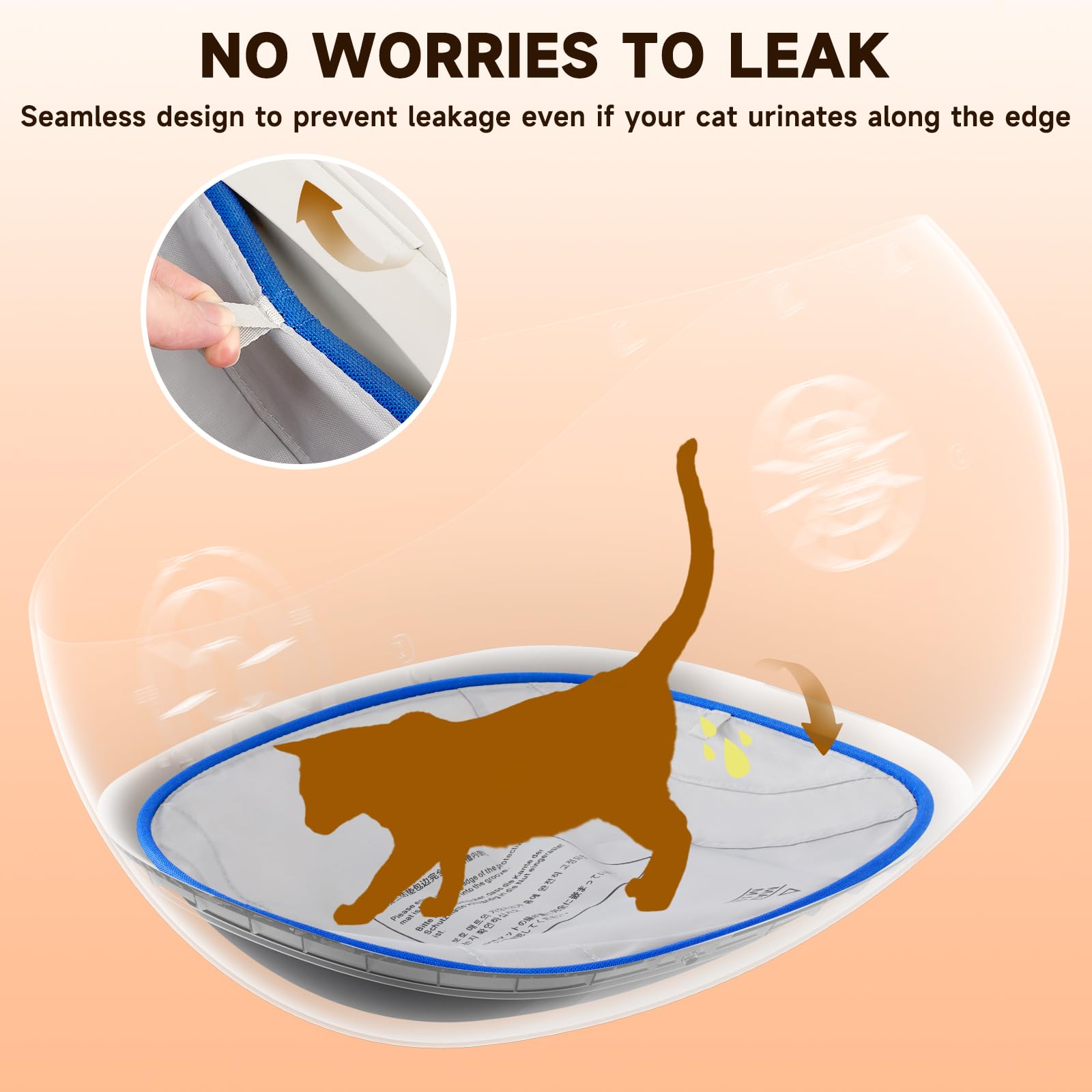 Waterproof Cat Litter Box Pads, Leak-Proof Anti-Slip Replacement Liners with Blue Trim, 2 Pack Universal Disposable Pads for Self-Cleaning Litter Boxes, Indoor Cat Supplies, 14.96 x 11.81 Inches