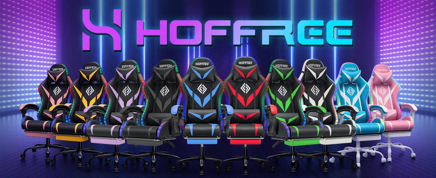 HOFFREE Gaming Chair with LED Lights & Massage | Bluetooth Speakers, Footrest & Adjustable Recline