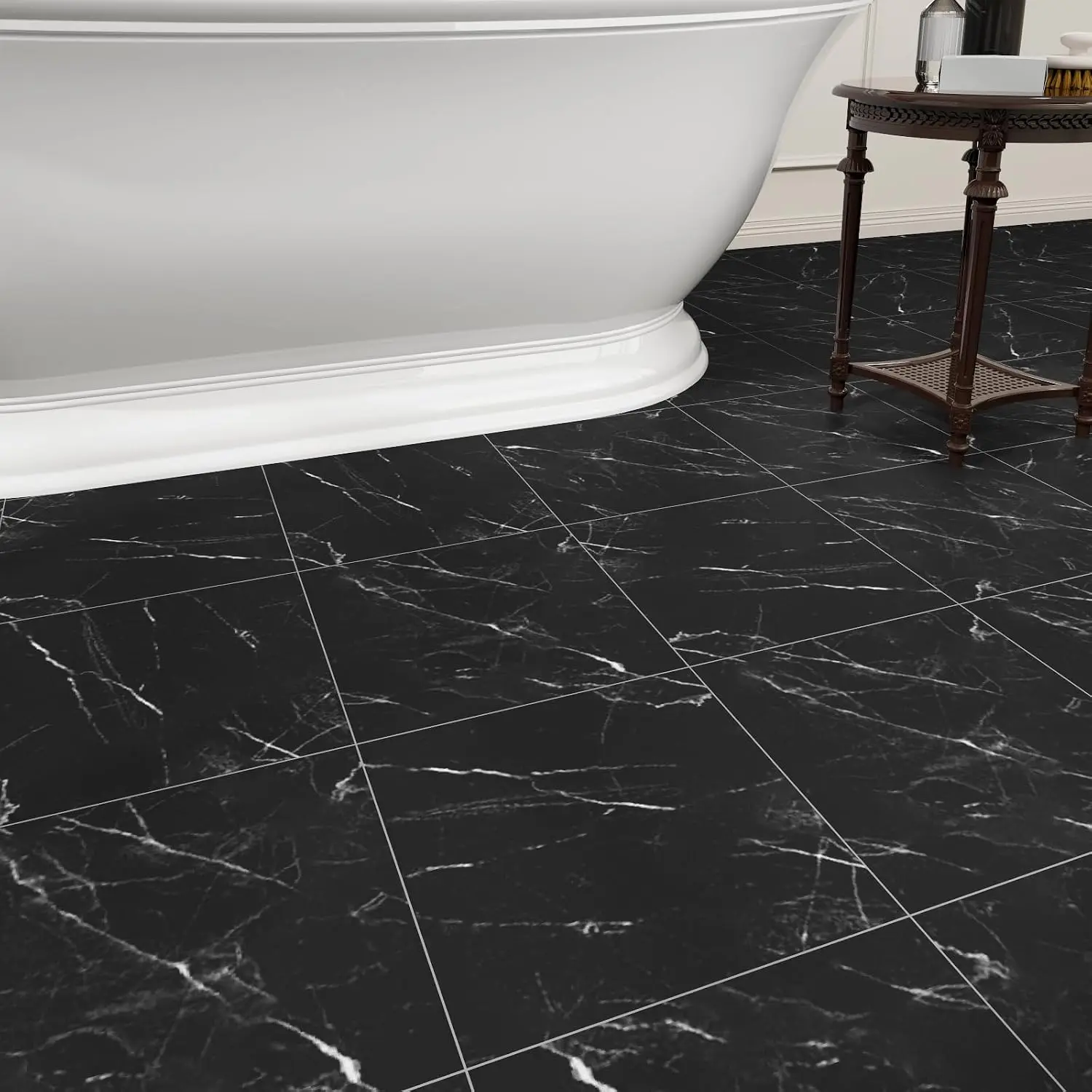 20-Pack Peel and Stick Tiles Vinyl 12 x 12 inch Self Waterproof Flooring Planks DIY for,, Living Room, RV, Cover 20 Sq.Ft, Black Vein Marble