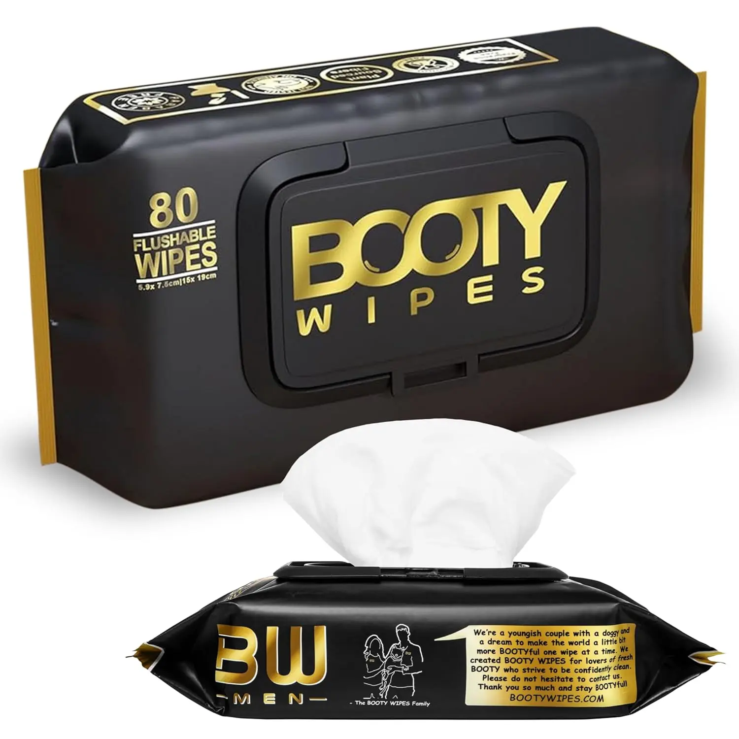 BOOTY WIPES Flushable Wipes - 80-Count Wet Wipes for Adults - pH-Balanced Feminine Wet Tissue with Vitamin E and Aloe - Gentle Feminine Hygiene Body Cleansing Cloth