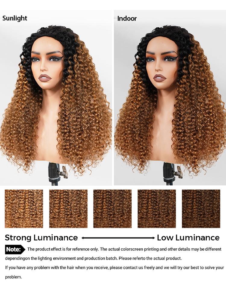 CurlyMe 3 IN 1 Blonde Color Water Wave Wear Go Glueless Half Wig With Black Roots 180% Density Natural Blend Seamless Flip Over Human Hair Wigs With Drawtring Invisible Hairline No Lace Beginner Friendly
