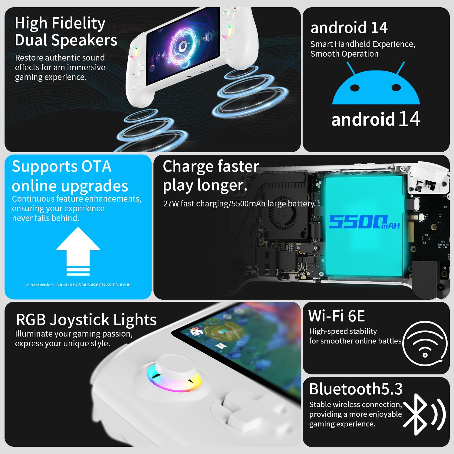 Anbernic RG557 Handheld Game Console【Buy 1 Get 1 HDMI Cable(8K)+1 Multi-Port Adapter+1 Type-C Cable+Joystick Cap*2 Pairs 】 Android 14 AMOLED Touch Screen 1080*1920 Dimensity 8300 Processor Octa-core CPU Six-axis Gyroscope Sensor Ready to Play Gift Package