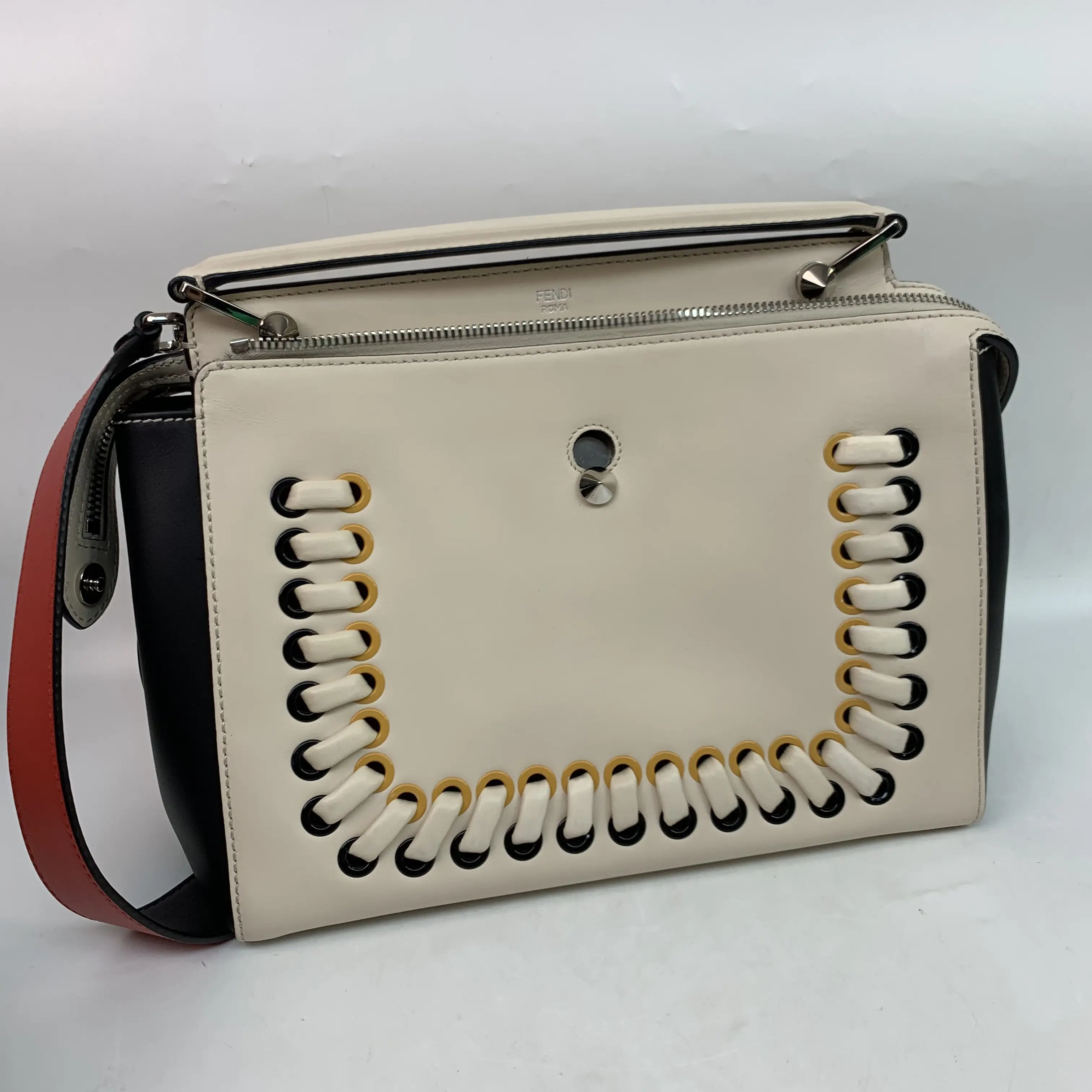 Pre-owned FENDI Roma Multi‑Color Smooth Calfskin Whipstitch Detail Shoulder Crossbody Bag SOHO