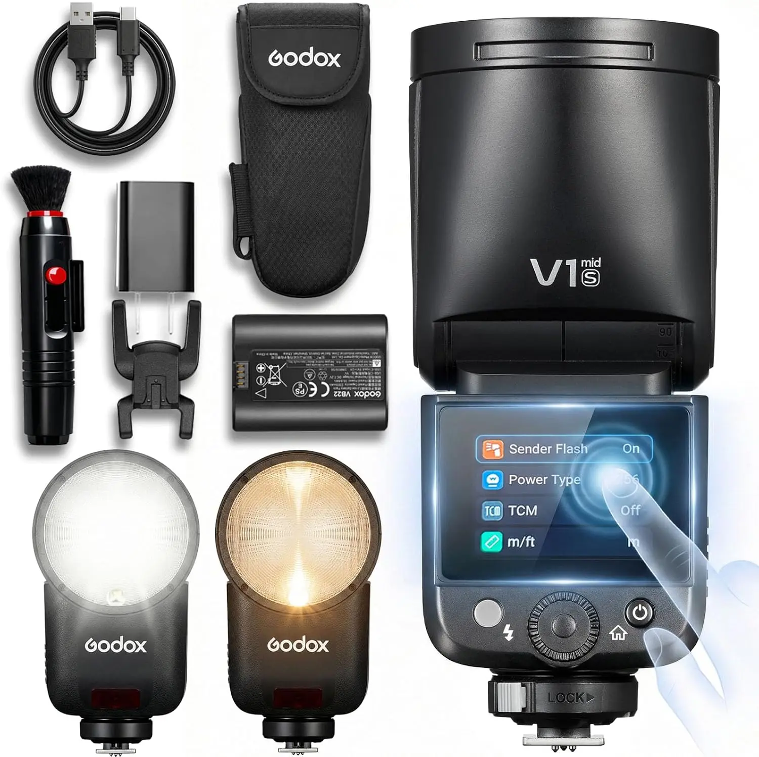 Godox V1 MID 55W Round Head Camera Flash, TTL HSS 1/8000s Speedlite with Touchscreen, 1.7s Recycle, 650+ Full Power Pops, Lightweight Travel Flash for Sony/Canon/Fuji/Nikon/Olympus/Panasonic
