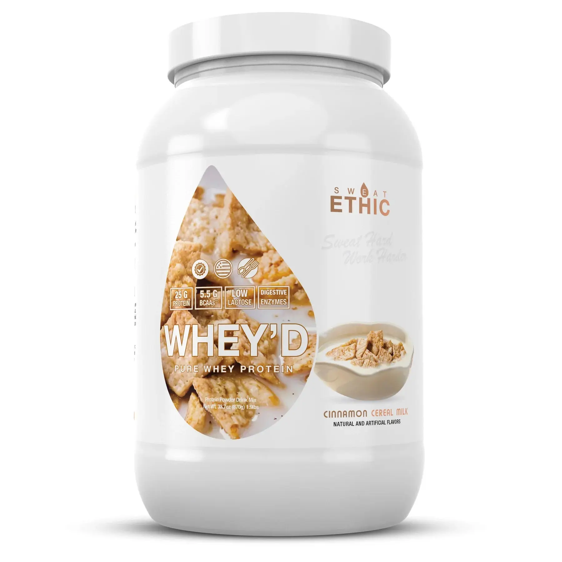 Sweat Ethic Whey'D Whey Protein Powder - Fitness Recovery Supplement with 25g Lean Protein, 3 Whey Sources, Digestive Enzymes, 0g Added Sugar, Great Flavor for Muscle Support