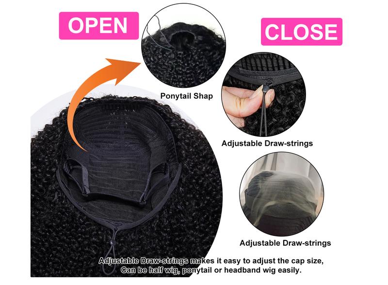 [Wear Go Half Wig] BGMgirl Invisible Hairline Afro Curly Kinky Straight Half Wig Glueless Human Hair Butterfly Yaki Layered Cut Wigs Water Wave Kinky Curly Seamless Flip Over Updo Down Style Hairpiece eve valentines day gift