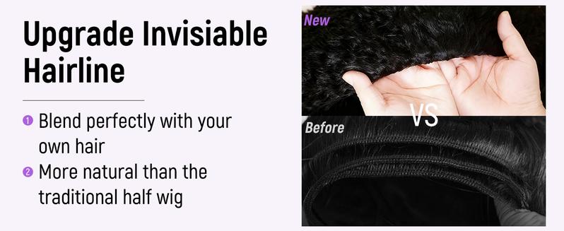 [3 IN 1 Half Wig]Tuneful Half Wig Human Hair Burmese Curly Wig for Women 180% Density Wear Go Glueless Wigs Human Hair 3 In 1 Seamless Flip Headband Wig Hairline Beginner Friendly with Spiral End Natural Color