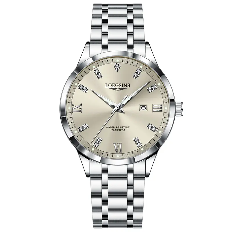 LOEGSINS Men's Multifunction Watch Model 955 High-Definition Luminous Dial Round Analog Mechanical Movement Water Resistant to 50 Meters Stainless Steel Material 2-Year Warranty