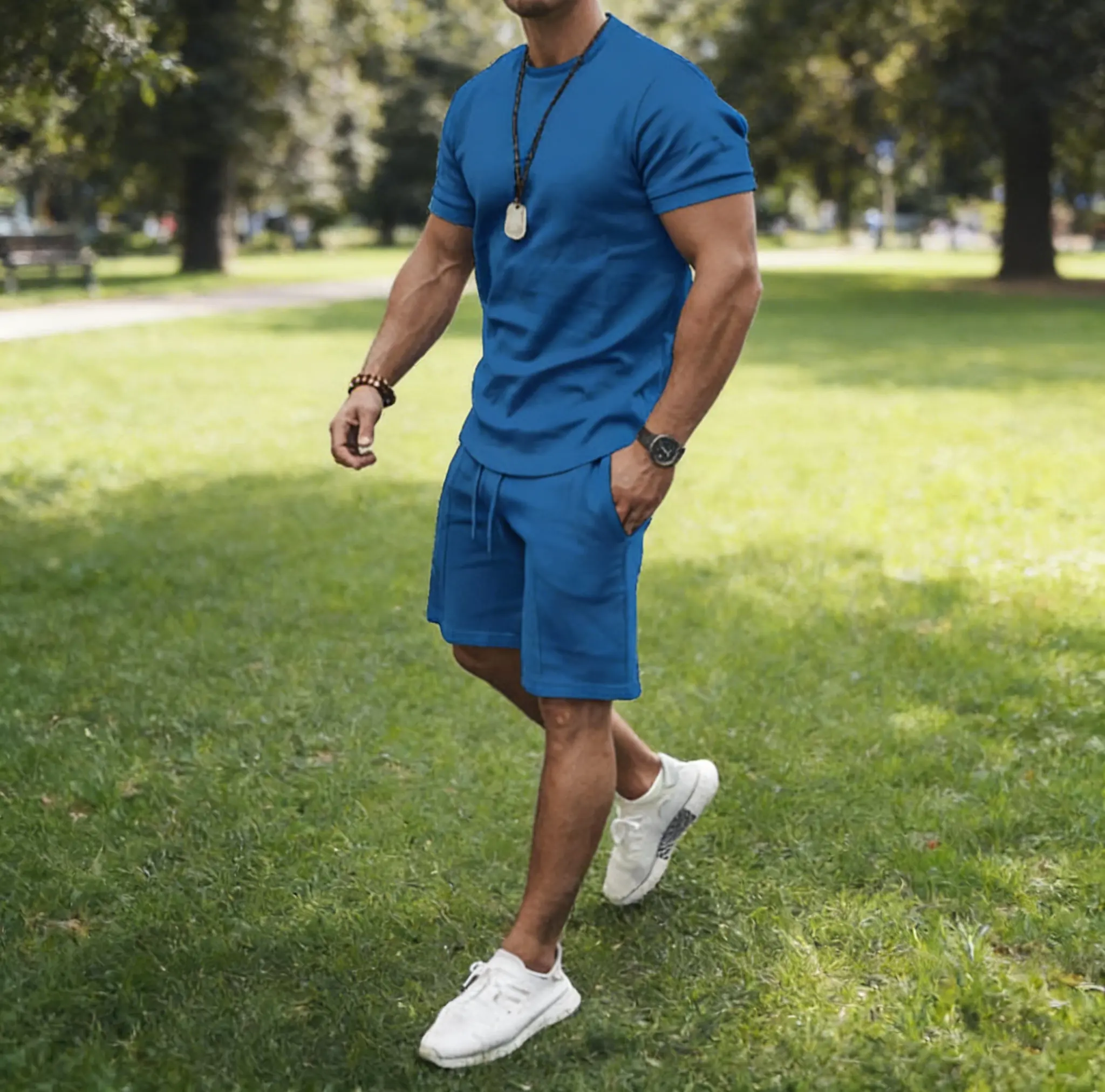 Mens Short Sets 2 Piece Outfits Sweatsuits Sportswear Tracksuits Casual Set in Olive Green for Everyday Wear