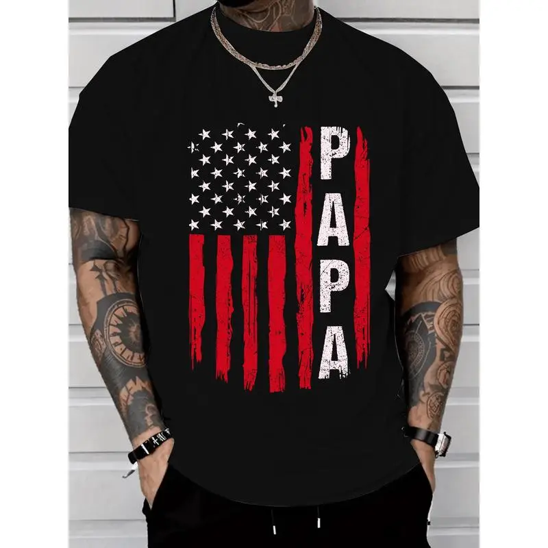 T - Shirt for Grandfathers: 'Papa' with Distressed American Flag Graphic for a Patriotic and Affectionate Vibe Streetwear Casual