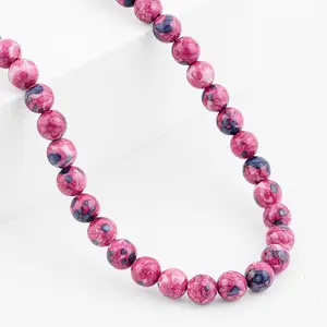 Red Blue Dragon Agate 175.00 ctw Beaded Necklace in Silvertone 18 Inches