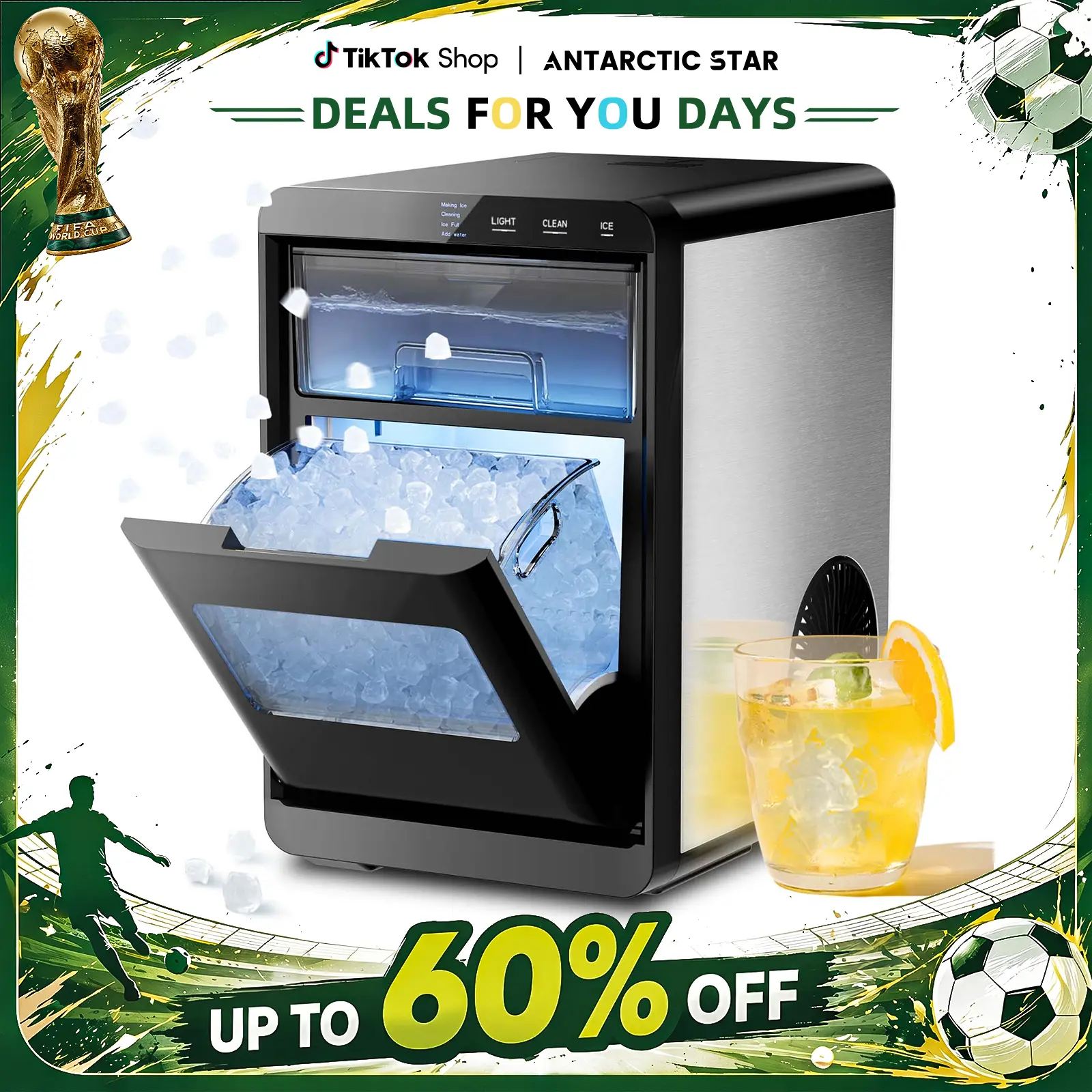 Antarctic Star Ice Maker 45Lbs/Day Quick 10-15min Self-Cleaning 24H Timer Clear Visual double door,for Home Office Bar Party   Icemakermachine  【TikTokShopBlackFriday】