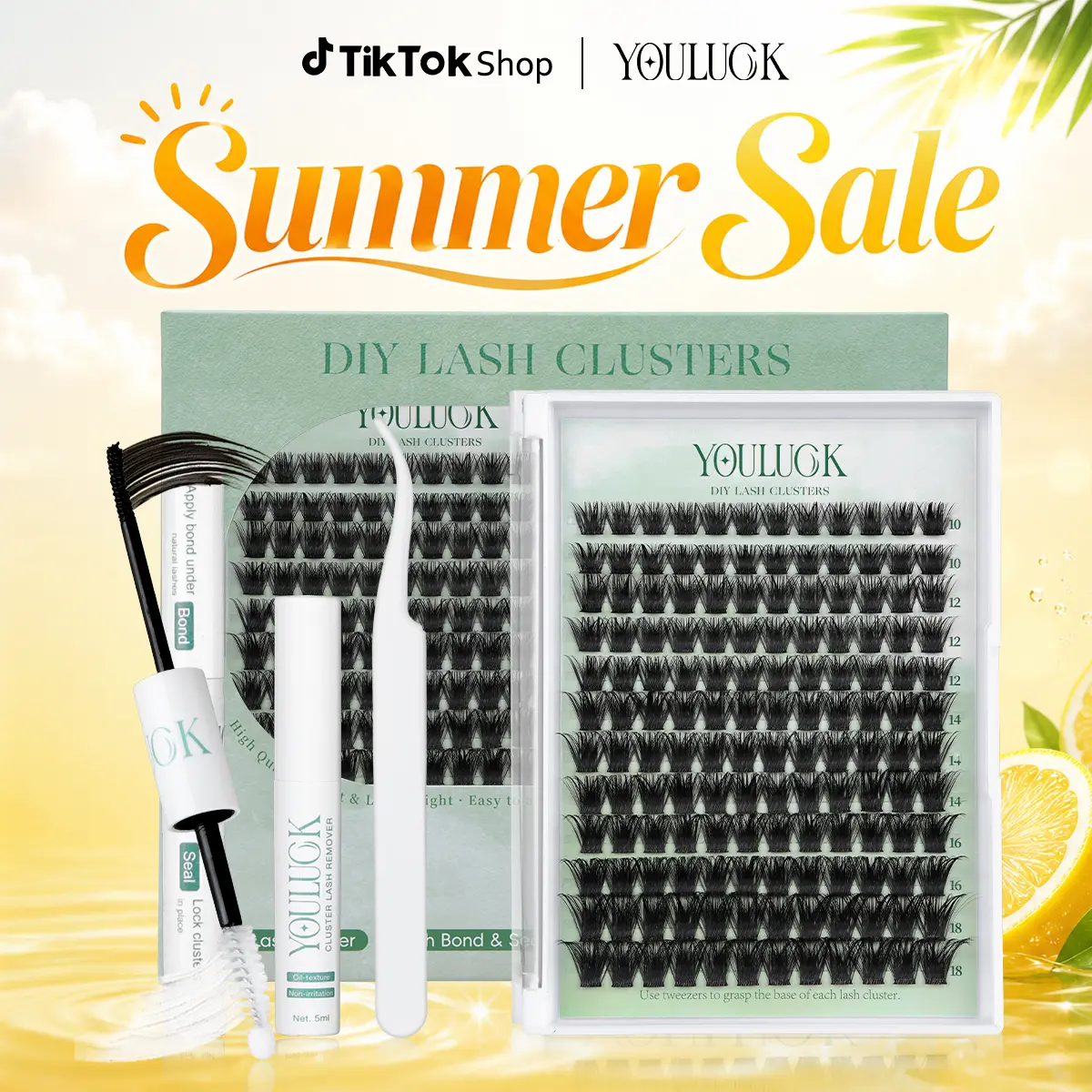 YOULUCK DIY Enchantress Cluster Lashes Set - Soft Fluffy Eyelashes Extensions, Lash Extension Glue Remover, Tweezer, Beginner-Friendly for At-Home Makeup Application, Beauty Products,back to school