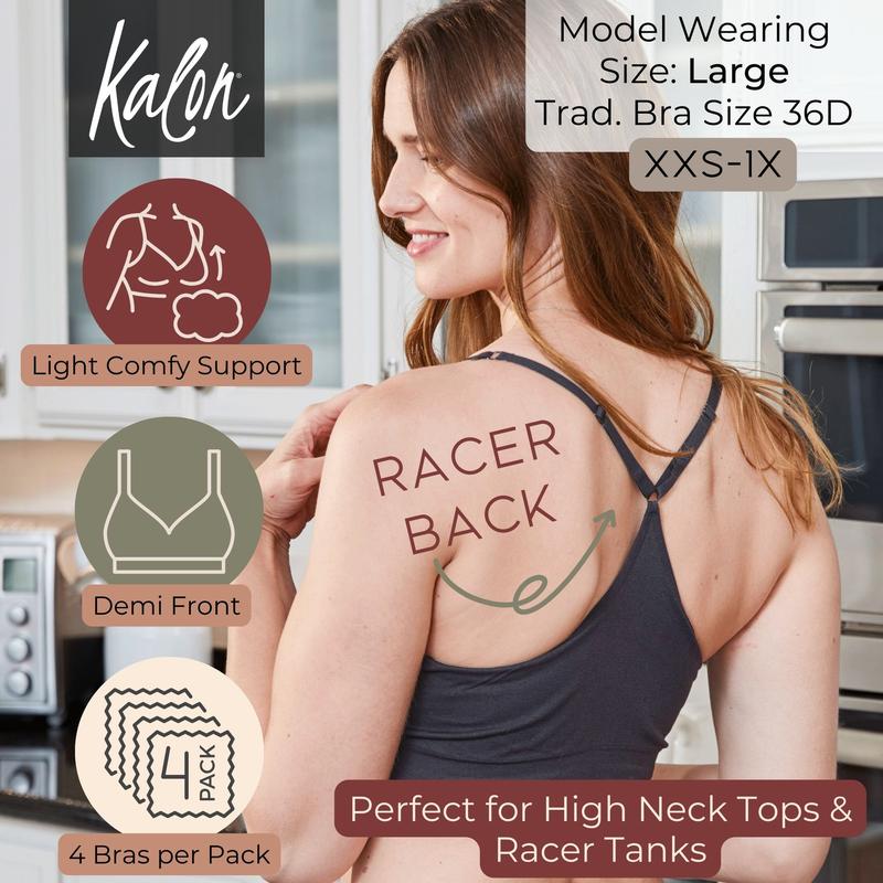 Kalon Racerback 4-Pack Women's Seamless Bralettes All Day Comfy