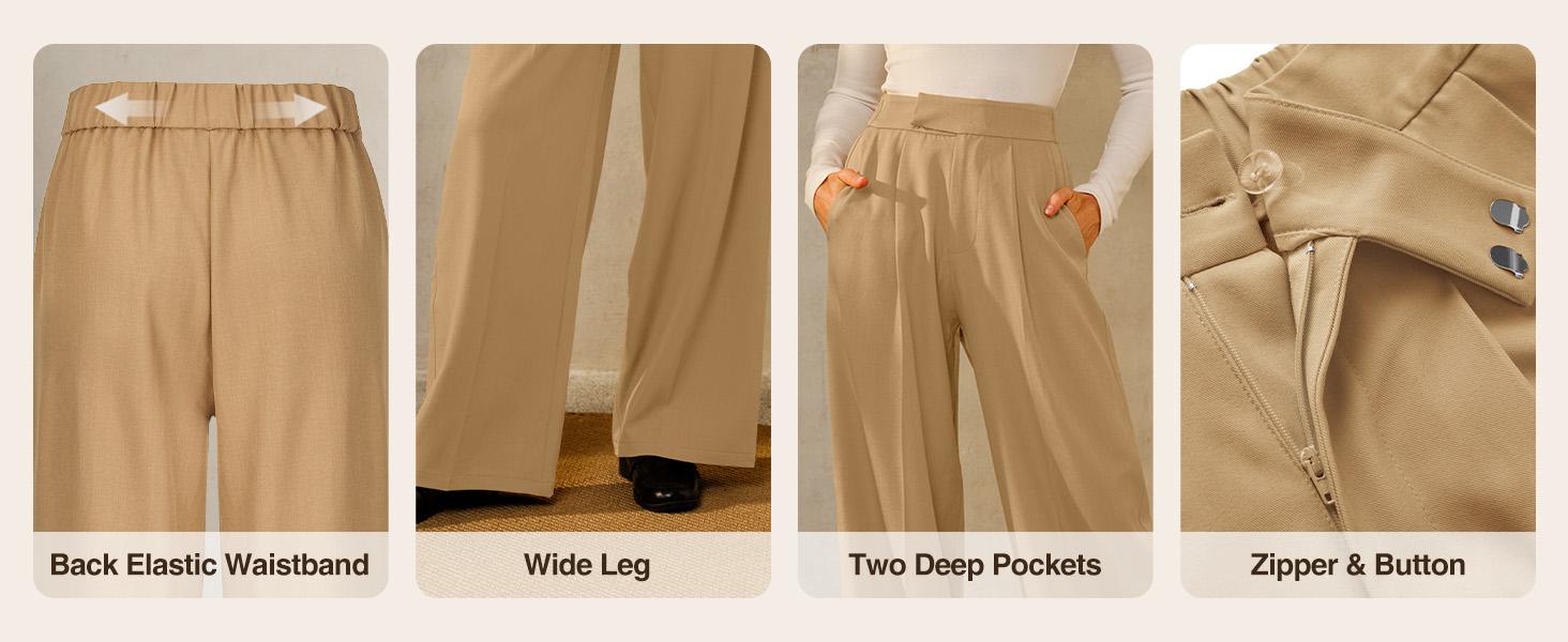 Arach&Cloz Women's Wrinkle-Free Pleated Business Wide Leg Pants Spring 2026