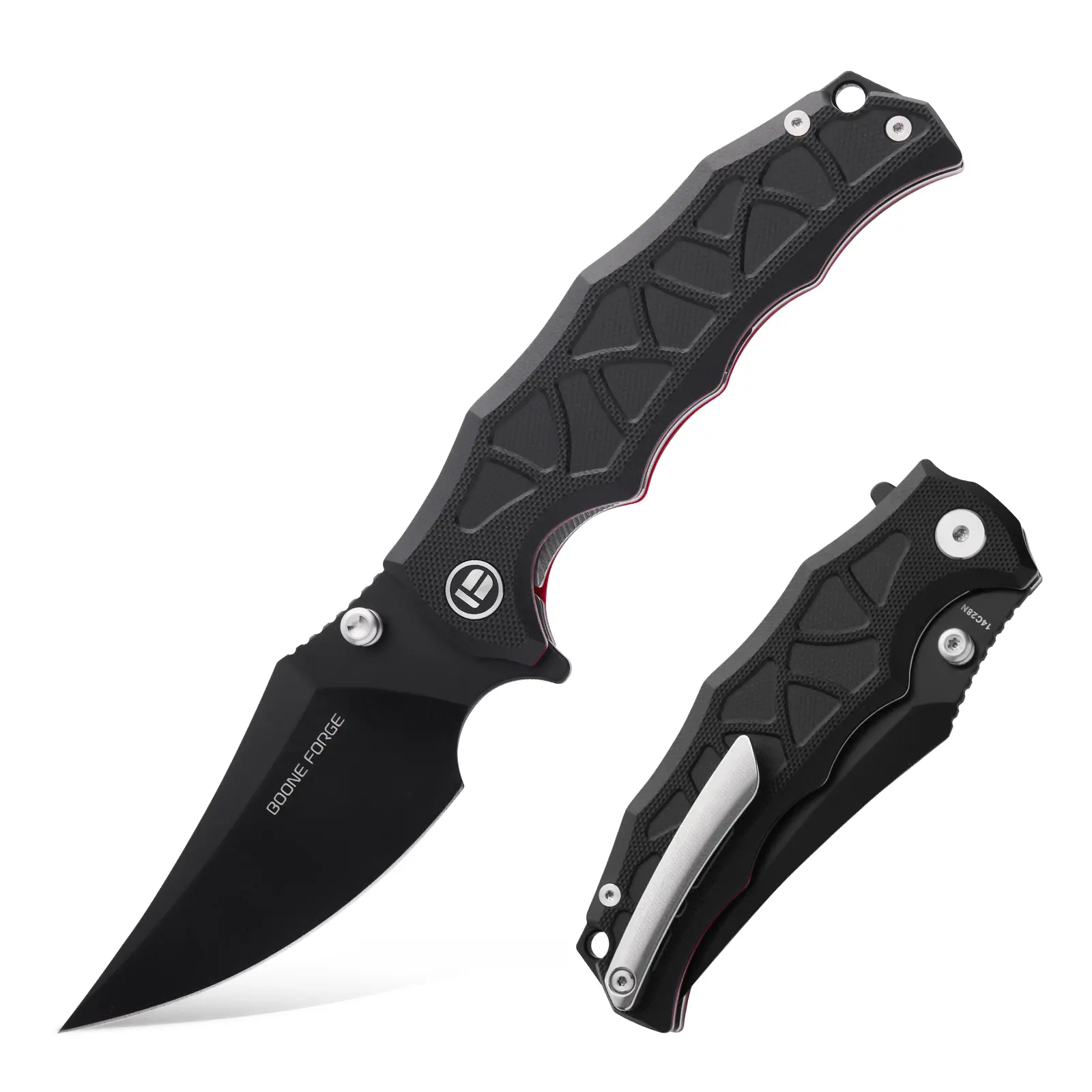 BOONEFORGE Ironstride Compact EDC Folding Knife for Adults (BF013A) - 3.81" 14C28N Clip Point Blade (10cm), G10 Rock Texture Handle, Flipper Assist, Thumb Stud, Liner Lock for Camping, Whittling