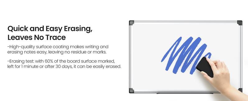 Sweet Furniture S - Magnetic White Board Kit for Wall 36" x 24"，1 Dry-Erase Eraser&2 markers Markers&4 Magnetic Pins, Sliver Reinforced Aluminum Frame