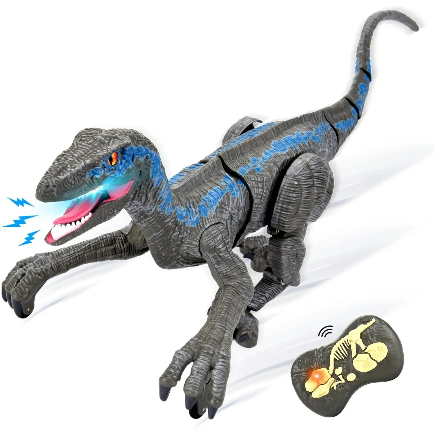Dinosaur - Realistic Jurassic Remote Control Dinosaur with 3D Eye,  Velociraptor Dinosaurs Toys for Boys