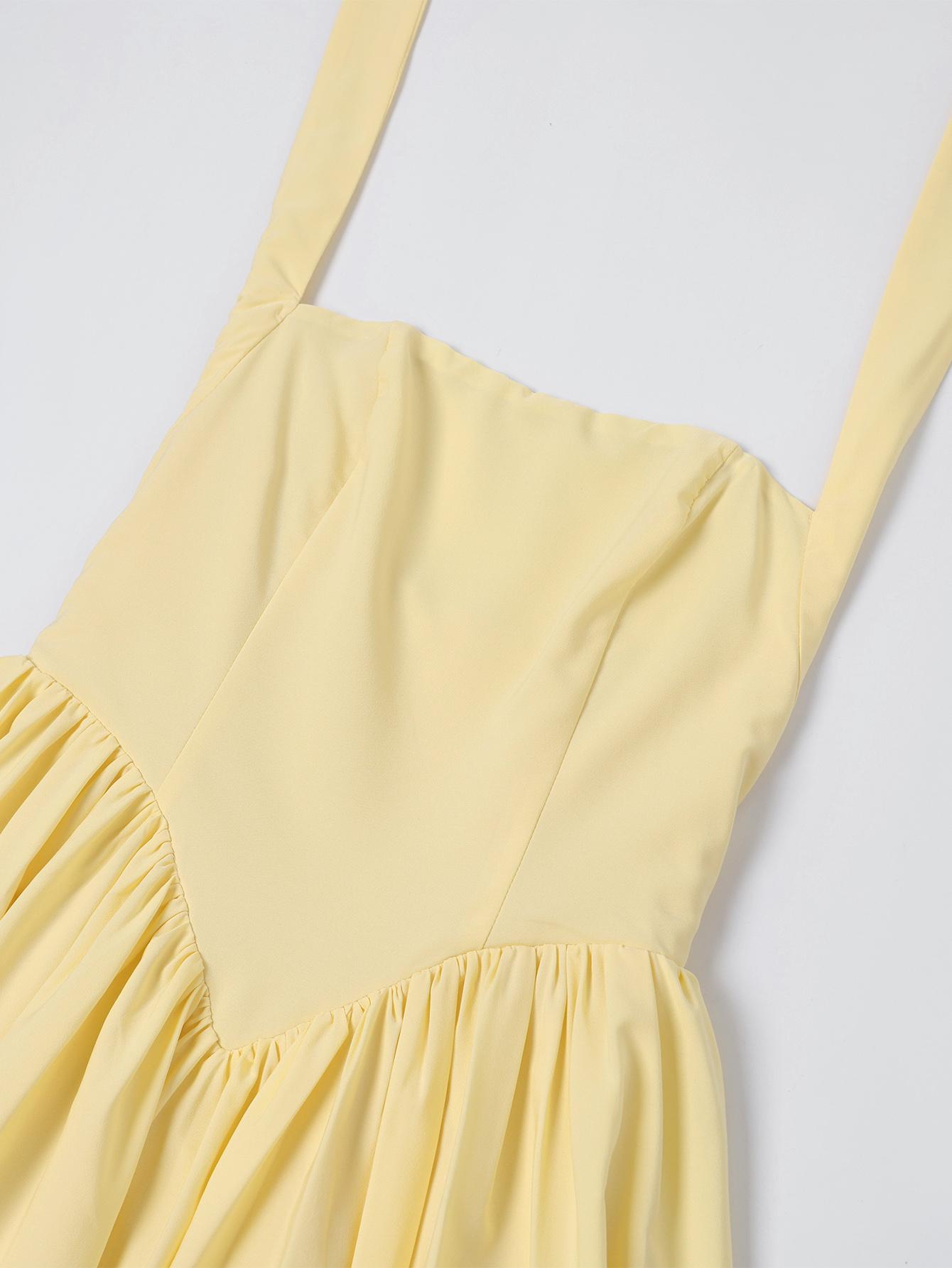 Halter Backless Smocking Tie A-line Dress, Elegant and Fashionable Party Date Dress