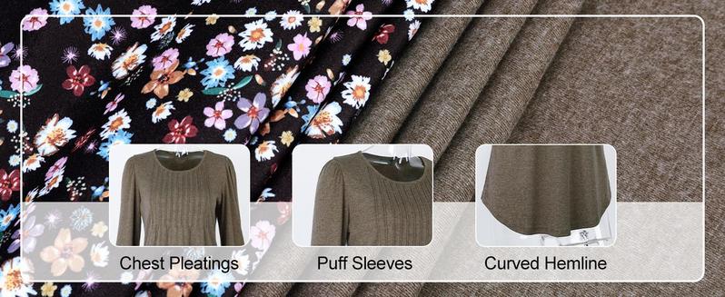 WIHOLL Fashion Crewneck Pleated Tunic Tops for Women Soft & Breathable Long Sleeve Blouses Dressy Casual Wear with Leggings