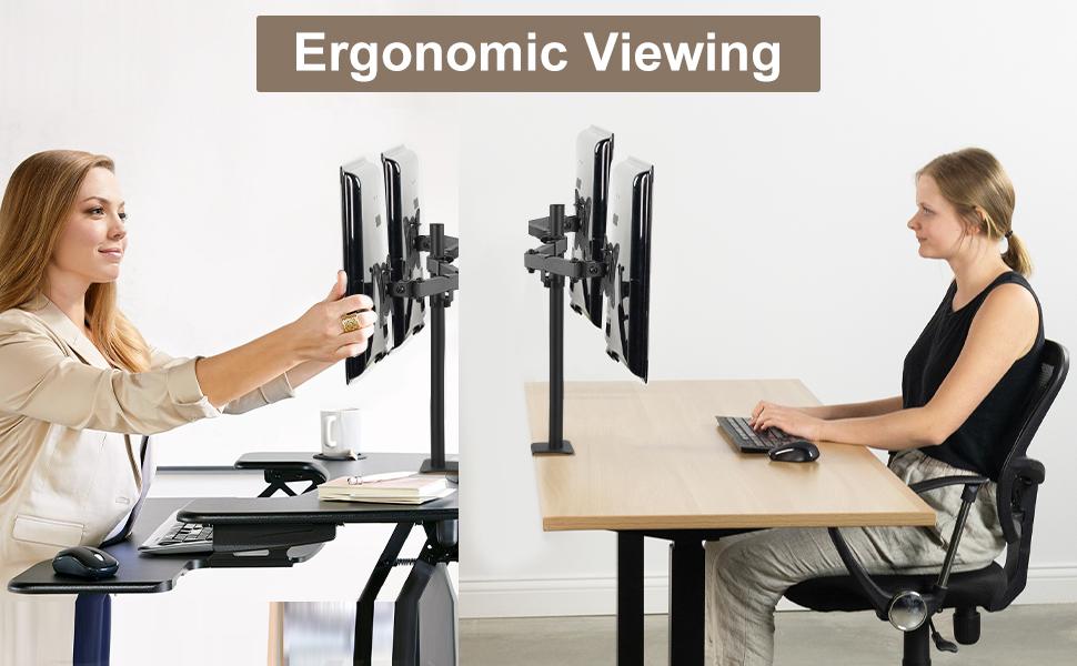 C-MOUNTS Dual Monitor Desk Mount for 2 Screens up to 32 Inch, Fully Adjustable with Free Space and Cable Management   A