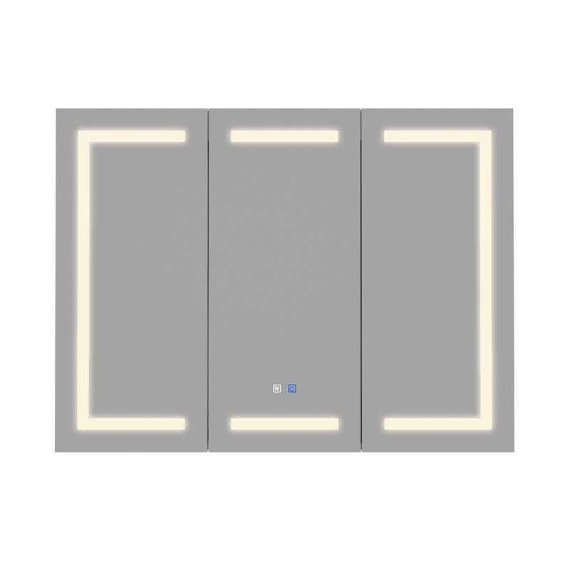 FUFU&GAGA 47.2" W Lighted Medicine Cabinet with Mirror, 3 Doors Illuminated Cabinet with Anti-Fog, Dimmable Brightness & Color Temperature, Bathroom Storage Surface Mount