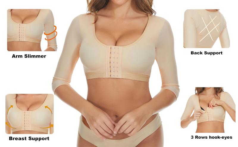 Arm Shaper for Women Post Surgery Arm Lipo Compression Sleeves Slimming Arm Faja Front Closure Shapewear Bra