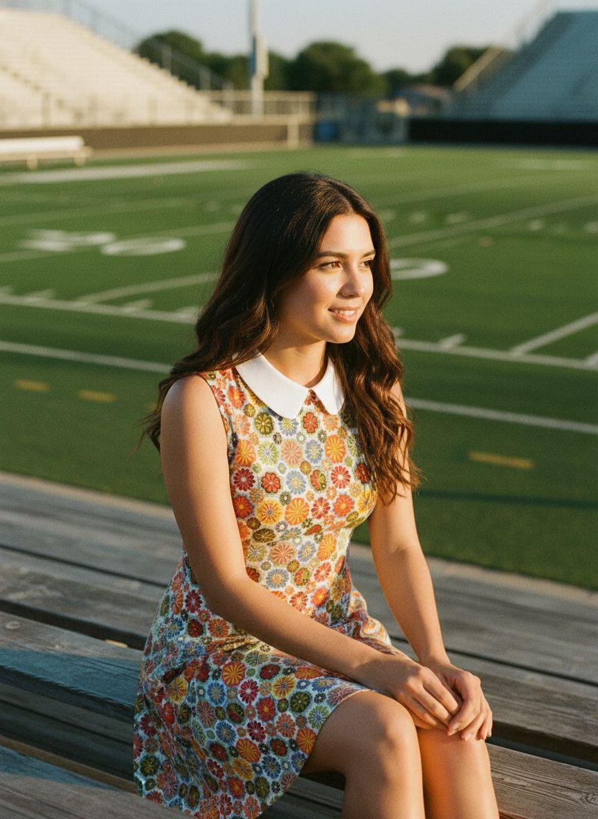 ORANGE 1960S DAISY PETER PAN COLLAR DRESS Summer Casual Wear Women Womenswear Sleeveless