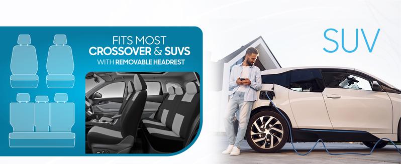 BDK PolyPro Car Seat Covers Full Set – Front and Rear Split Bench Seat Covers for Cars, Easy to Install Car Seat Cover Set, Car Accessories for Auto Trucks Van SUV