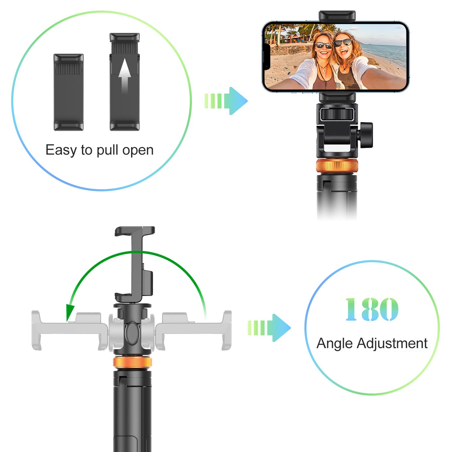 62" Phone Tripod Selfie Stick Tripod with Remote, Enhanced Stability for Travel, Compatible with iPhone 15/14/13 & Android Devices