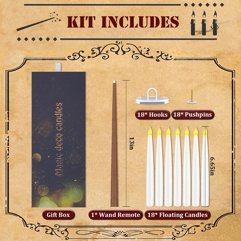 Enchanted Floating Candles with Magic Remote! 12-Pack of 6.6" Battery Operated LED Candles for Spellbinding Window & Hanging Decor. No Flames, All Magic!