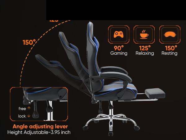 Ergonomic Gaming Computer Chair with Footrest, PU Leather Recliner with Headrest, Fixed Up Armrest, Height Adjustable with 360° Swivel Ergonomic Gaming Computer Chair with Footrest, PU Leather Recliner with Headrest, Fixed Up Armrest, Height Adjustable with 360° Swivel