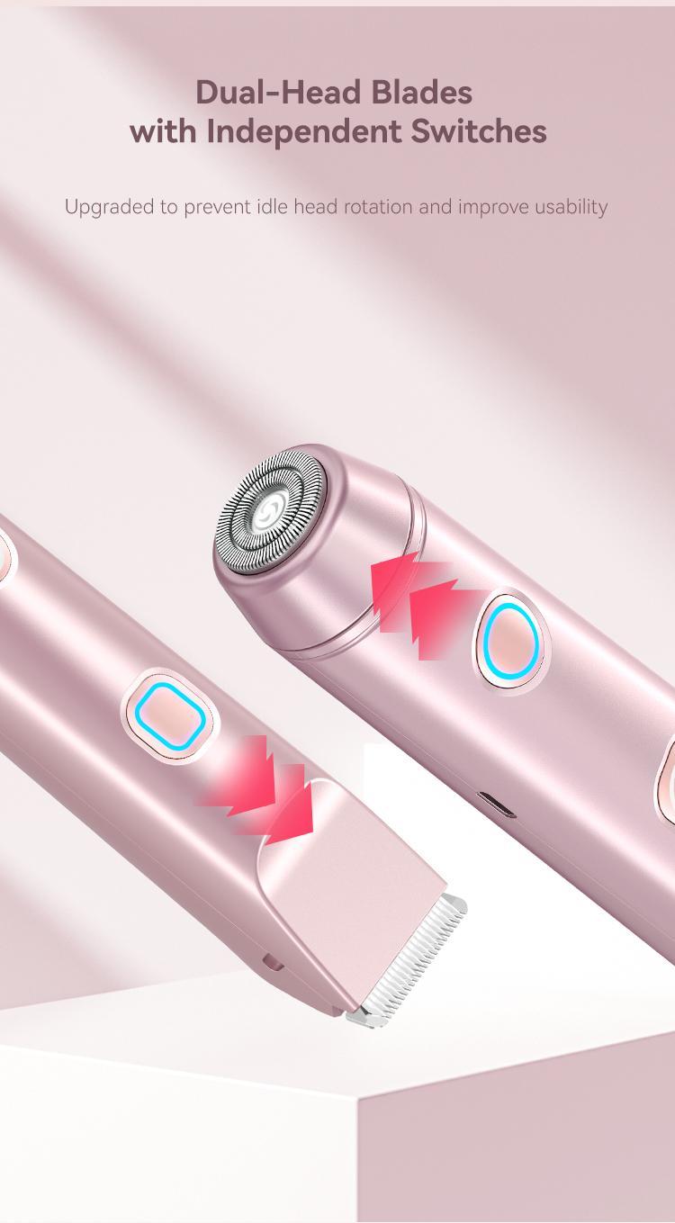 Bikini Trimmer for Women, 1 Box Rechargeable 2 in 1 Women Electric Shaver Dual Head Waterproof Hair Removal Machine for Armpits and Legs