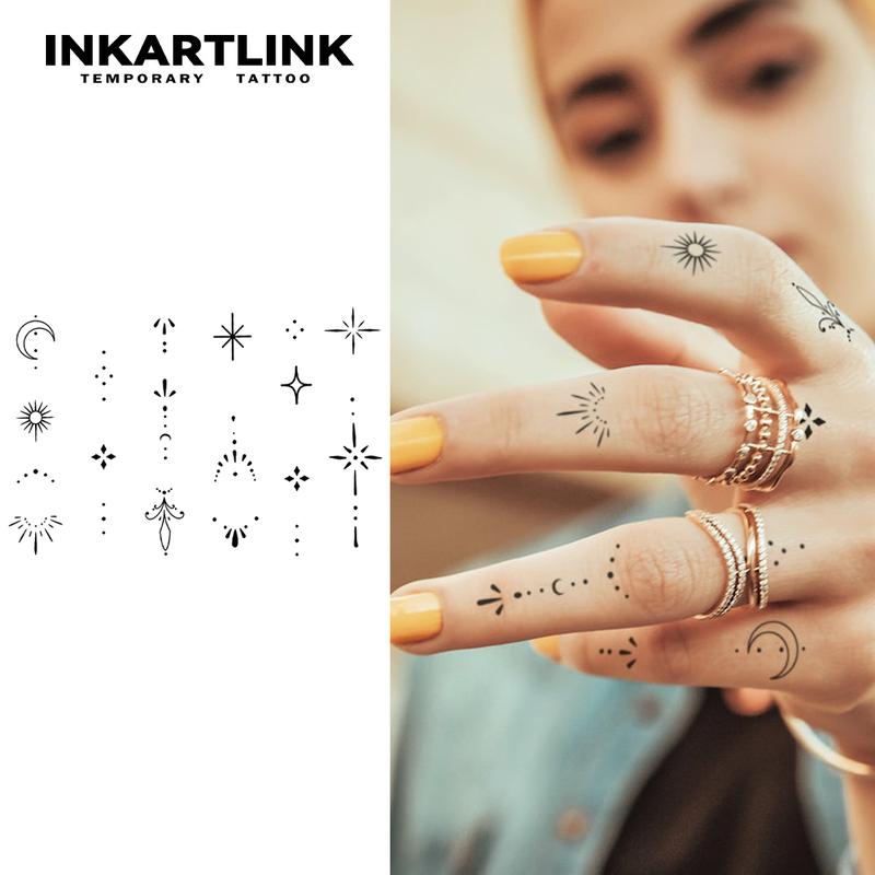 INKARTLINK Tattoo Tech, 2 Sheets Semi-Permanent Temporary Tattoos, Henna Finger Tattoo, Adult Art Design,Lasts 1-2 Weeks, Waterproof, Realistic Look, No Adhesive, No Reflection,For Man And Woman,Ideal for Swimming, Party