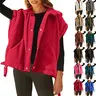 Buenoble Women's Oversized Fleece Vest Cozy Sherpa Sleeveless Jacket with High Neck Side Ties Snap Buttons Fall Winter Casual Outerwear