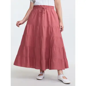BLOOMCHIC Plus Size Pure Cotton Tiered Drawstring Maxi Skirt [M-6X] 2026 Summer Vibes Swimweek