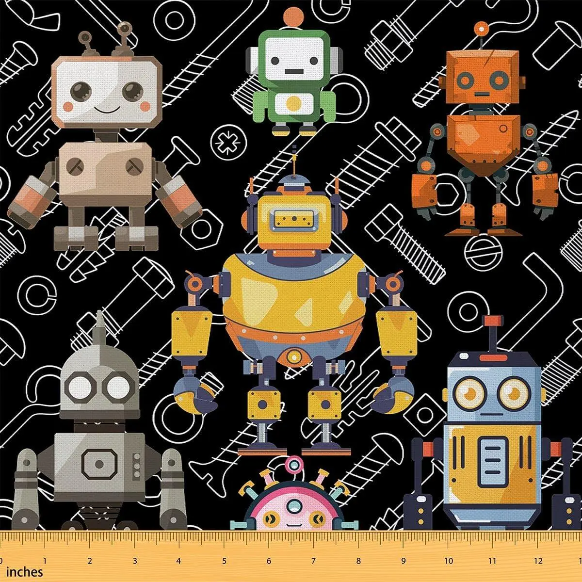 Feelyou Black Polyester Robot Graffiti Art Fabric by the Yard - Waterproof Precut Squares for Upholstery, DIY Projects, Home & Room Decor, Indoor/Outdoor