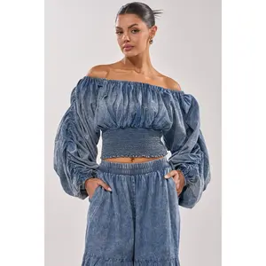 DENIM FOR DAYS OFF THE SHOULDER TOP