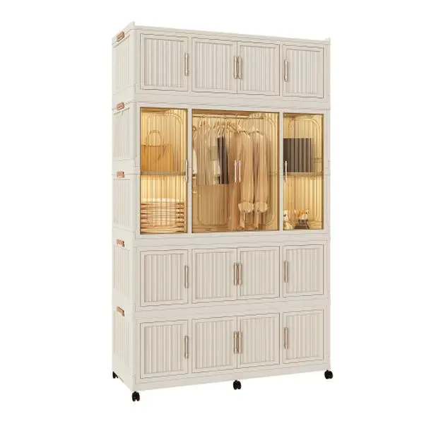 Bellemave Glam Polypropylene Waterproof Freestanding Wardrobe Closet - 36x18x62in Heavy-Duty Small Spaces Storage, 12 Cubes/Doors, 1 Hanging Rod, 6 Hangers, Casters, Tool-Free Assembly, Collapsible Expandable White Indoor Furniture, Closet Storage, Assemb