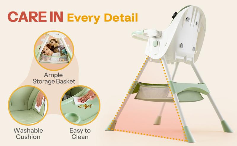 HARPPA 6-in-1 Foldable Baby High Chair, Baby Fedding Chair & Rocking Chair, Adjustable Heights, Booster Seat With 5-Point Safety Harness & Removable Tray, Easy to Clean, Baby Items, Toddler Christmas Gifts