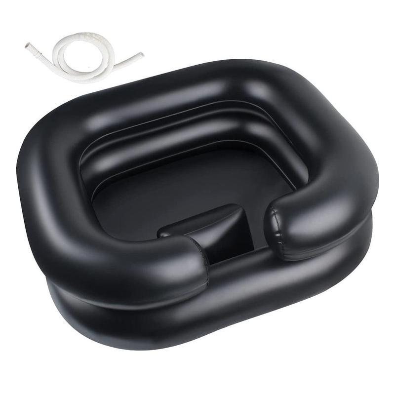 Double Layer Inflatable Hair Wash Basin 1 Counts Durable Portable Washing Hair Pillow with 40in Drainage Pipe PVC Soft Shampoo Bowl for Home Bathroom Dormitory Camping Boyfriend Gifts Bathroom Accessories
