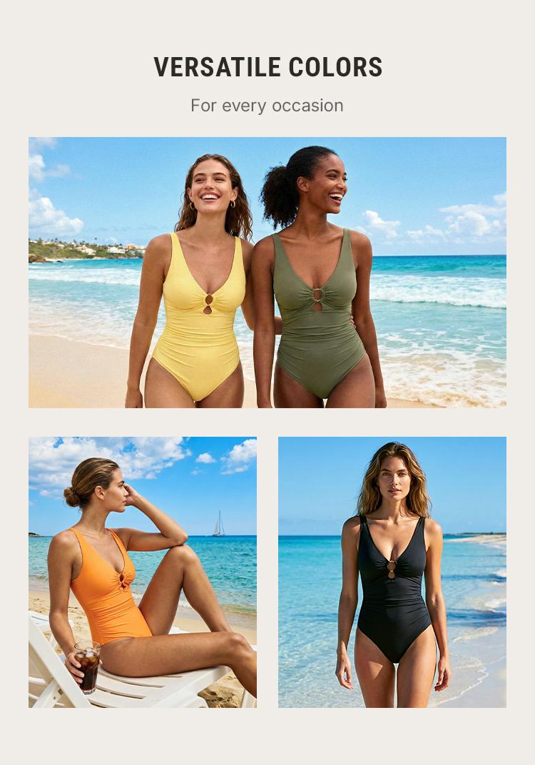 FeelinGirl One Piece Swimsuit Womenwear Plus Size Plain Color High Cut with Removable Pads Summer New Arrivals