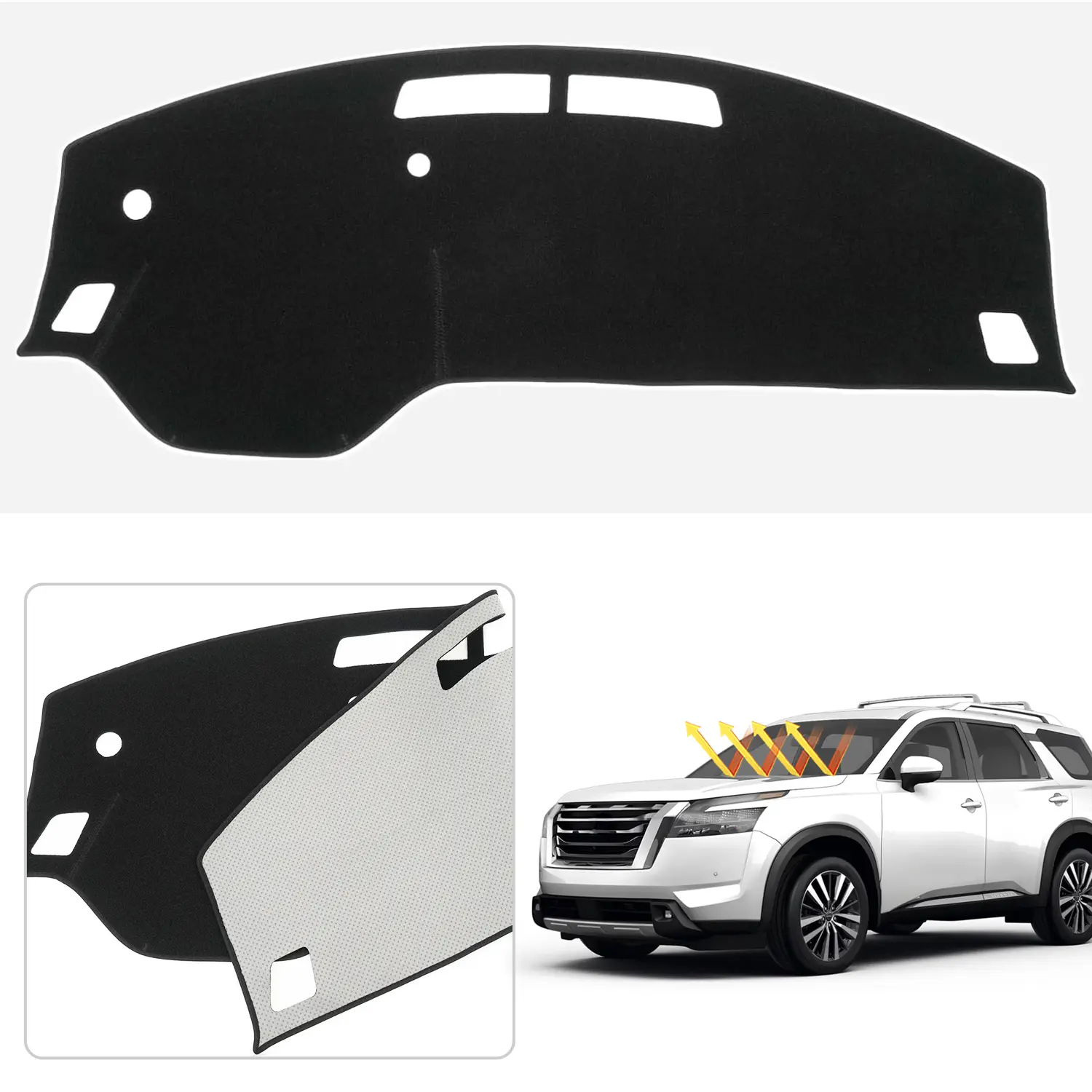 Canvcle Custom Fit Dashboard Cover for Nissan Pathfinder 2022-2026, Foldable Synthetic Polyester Dash Mat, Non-Slip, UV Protection, Sun Glare Blocker, Precise Cutouts, Left Hand Drive, 420G Lightweight Black Car Interior Accessory