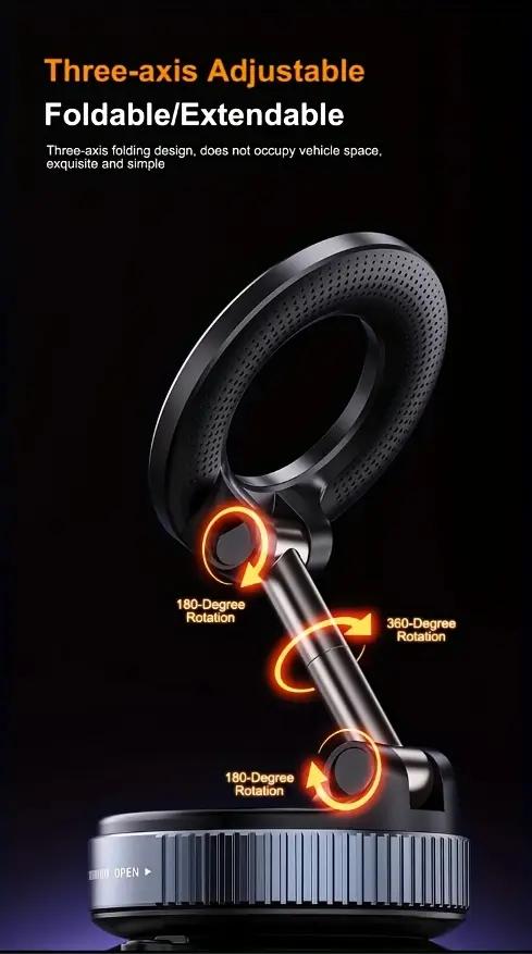 Magnetic Car Phone Holder - 360° Rotation & Folding, Equipped with Vacuum Suction Cup, Suitable for Car, Gym, Office & Driving Use Foldable Smartphone