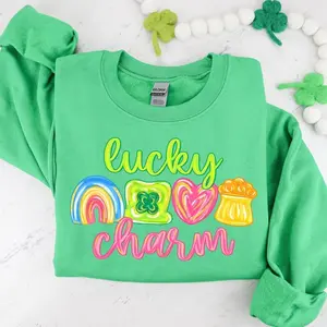 [Sale off up to 50%] Lucky Charm St Patricks Sweatshirt, Colorful Brushstroke St Patricks Shirt, Rainbow Shamrock Shirt, Retro Lucky Clover, streetwear graphic tee