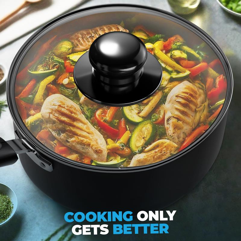 Utopia Kitchen Nonstick Stock Pot Saucepan Set with Lid - 1QT & 2QT | Multipurpose Cookware for Home & Restaurant Use Aluminium Glass